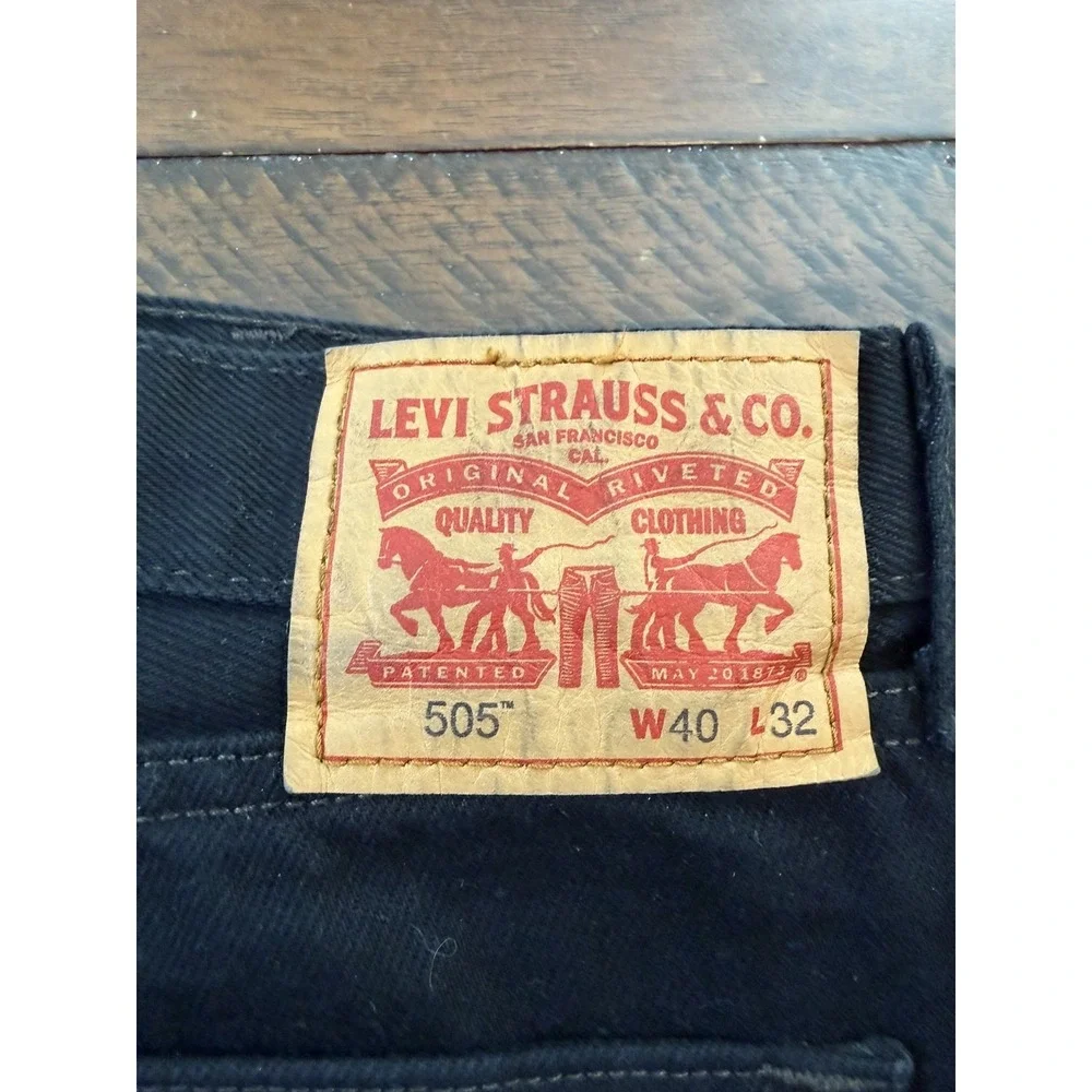 Levi's 505 Jeans Mens 40x32 Black Regular Fit Straight Leg Denim Zip Fly Cotton‎